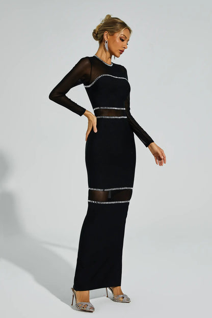 Caterina Mesh Bandage Maxi Dress In Black