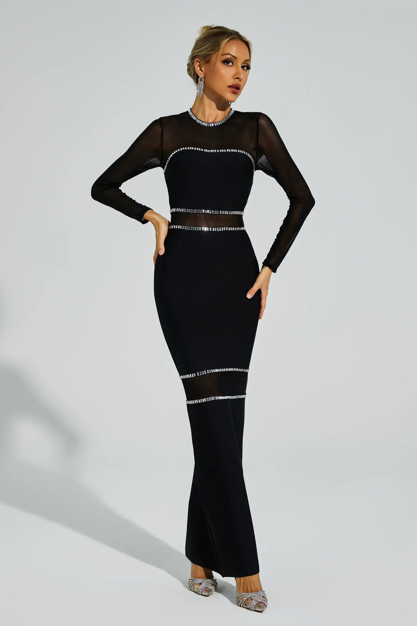 Caterina Mesh Bandage Maxi Dress In Black