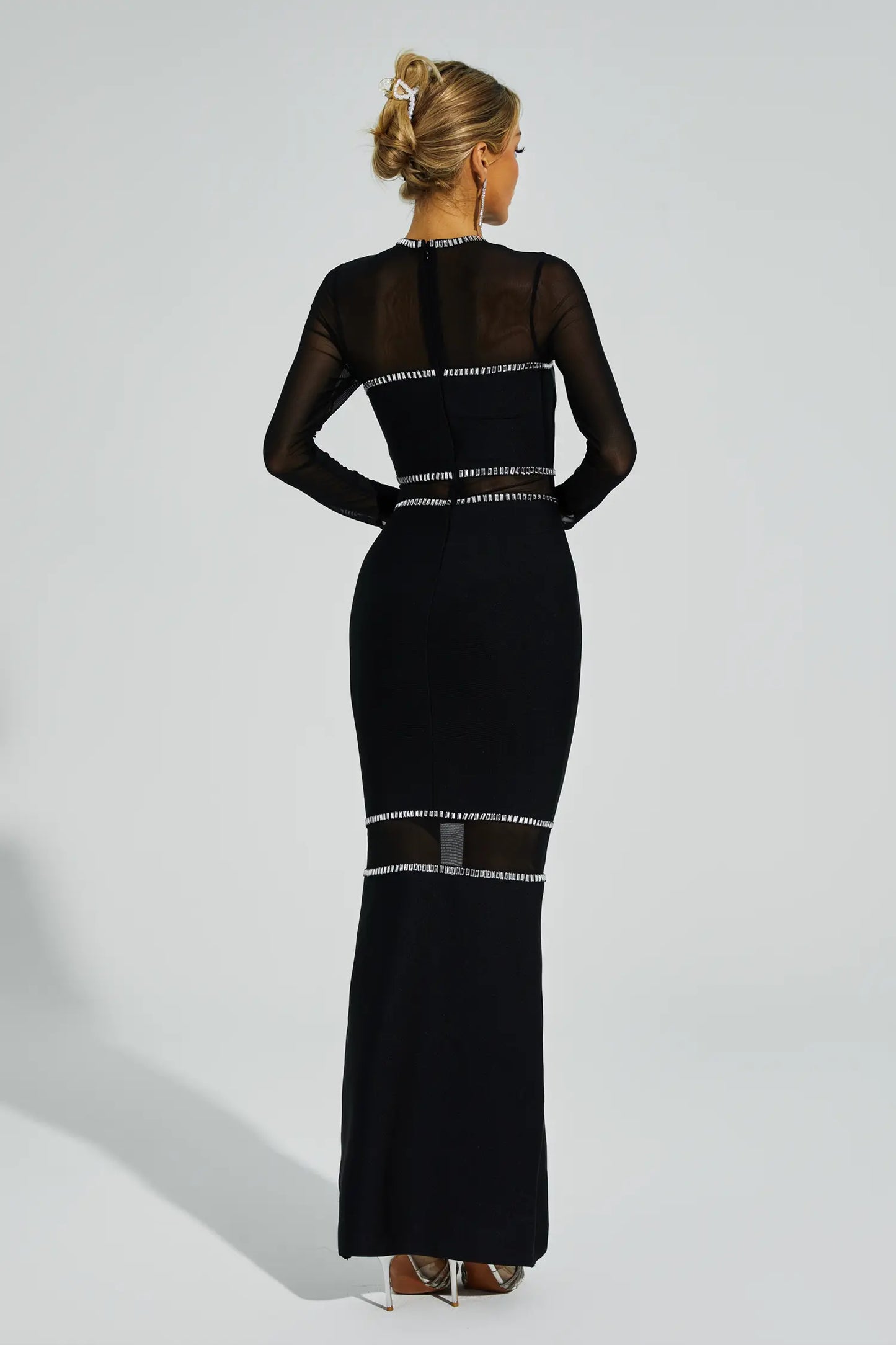 Caterina Mesh Bandage Maxi Dress In Black