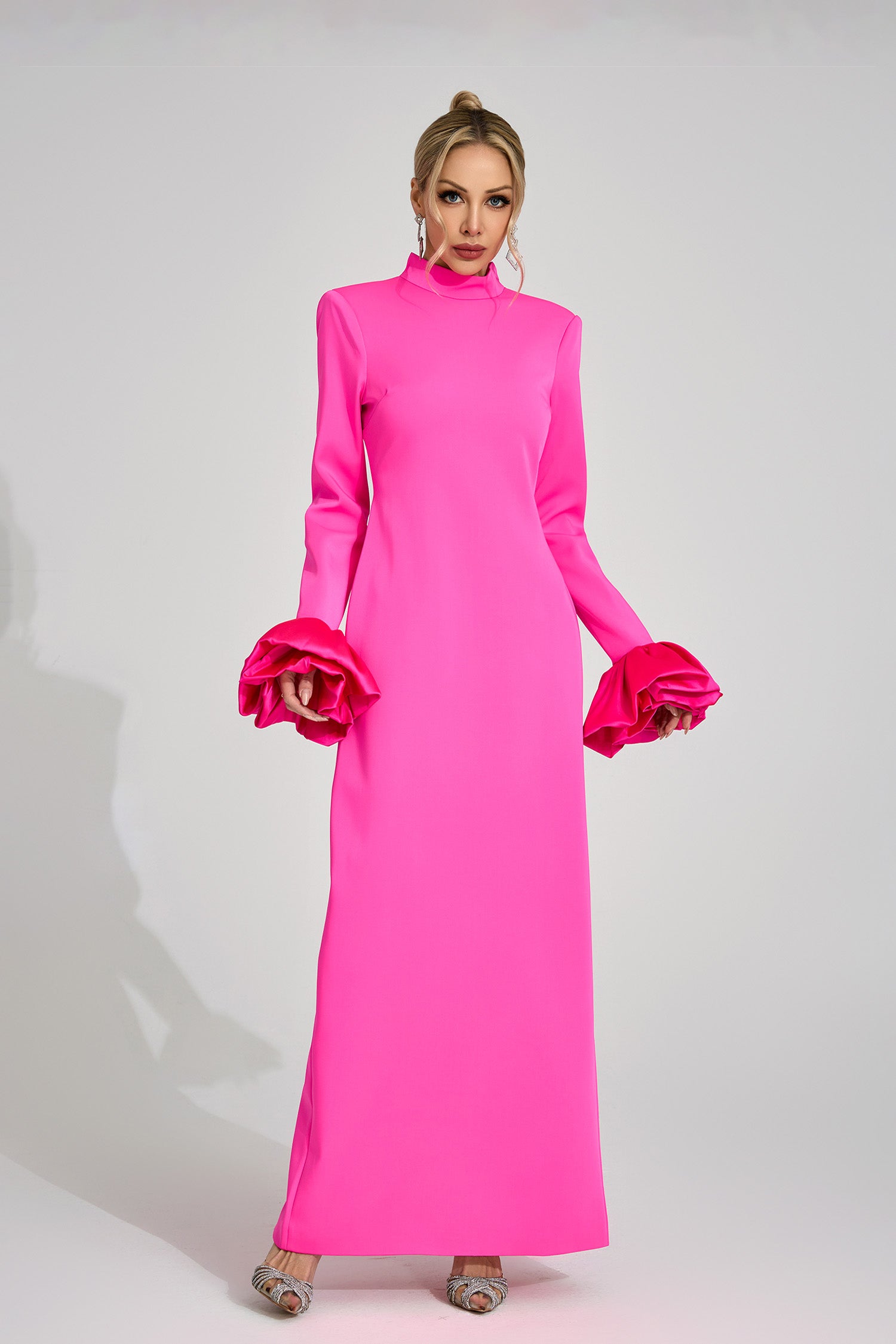 Ryndoric Pink Puff Sleeve Maxi Dress