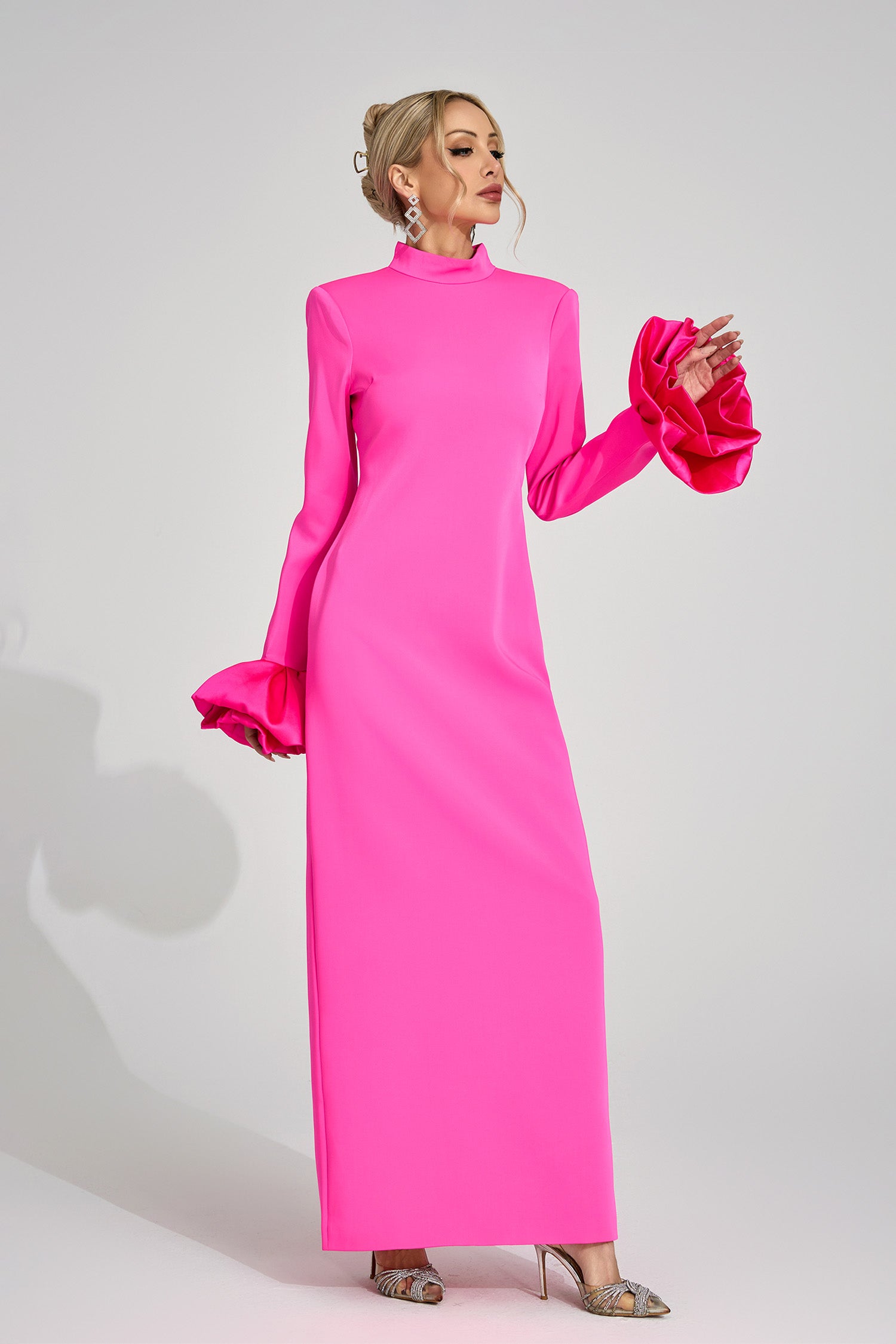 Ryndoric Pink Puff Sleeve Maxi Dress