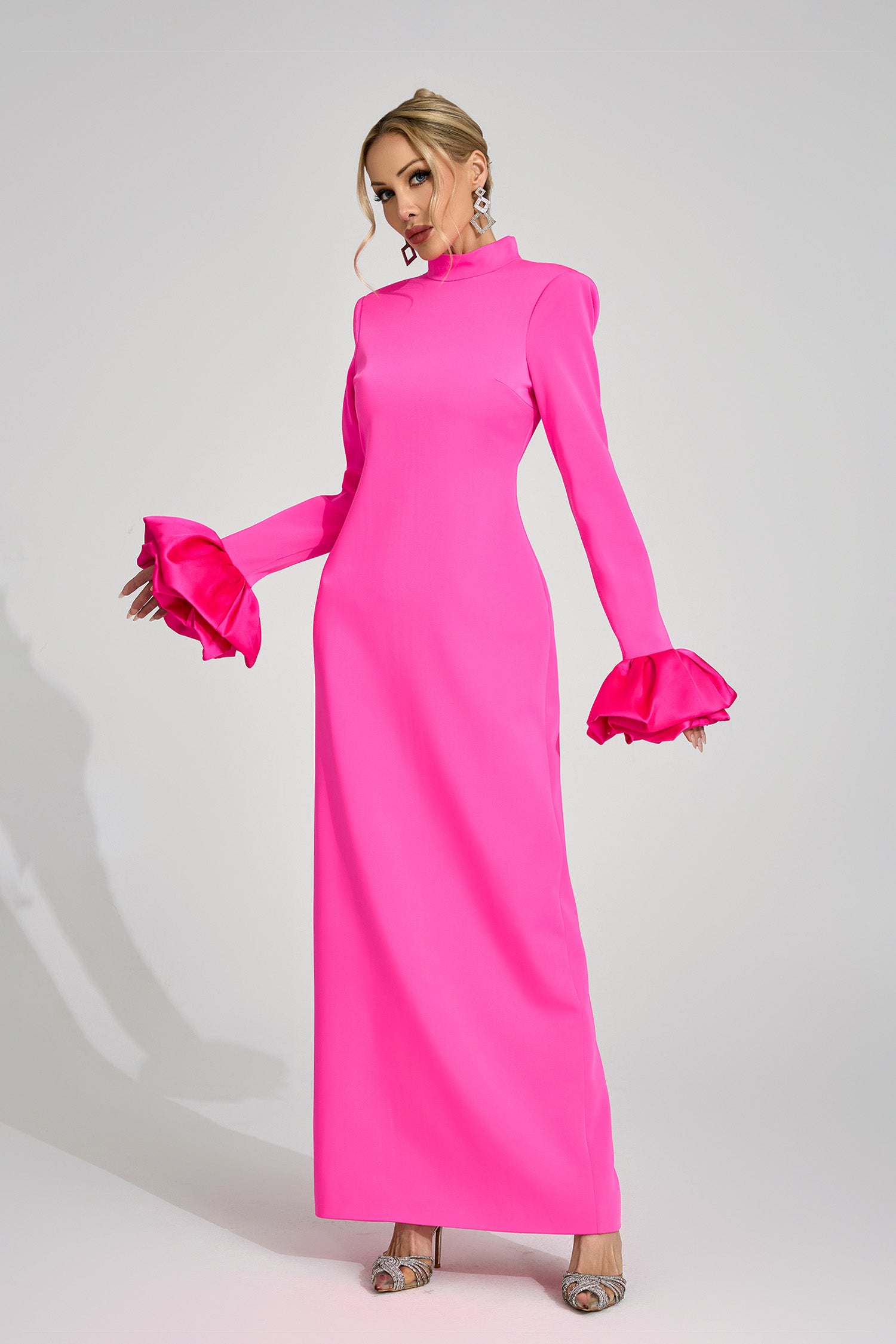 Ryndoric Pink Puff Sleeve Maxi Dress