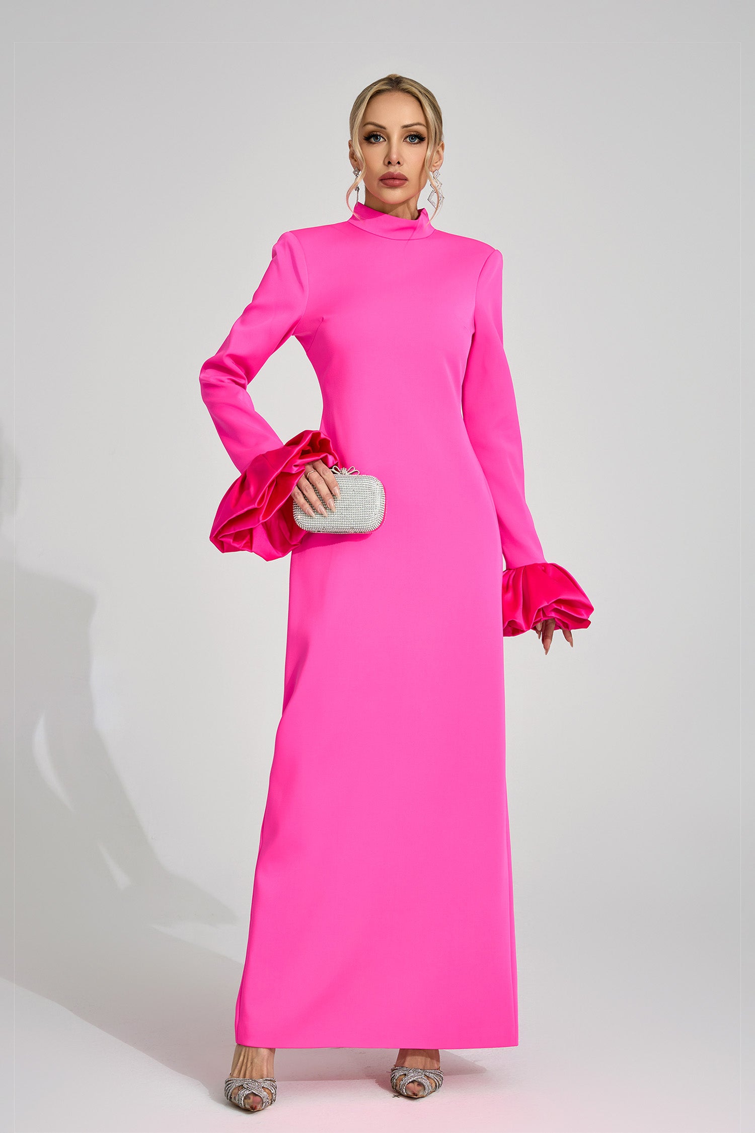Ryndoric Pink Puff Sleeve Maxi Dress