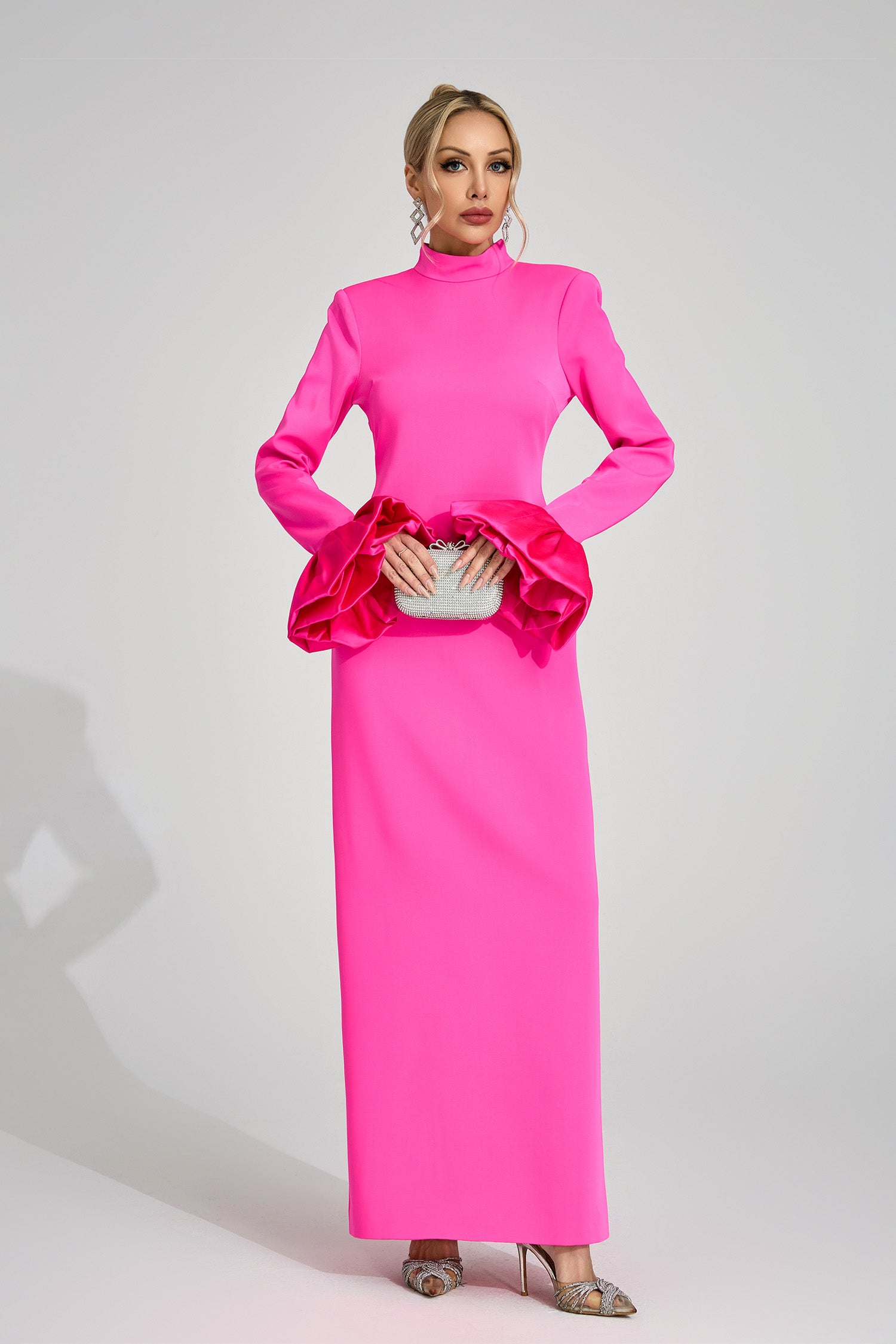Ryndoric Pink Puff Sleeve Maxi Dress