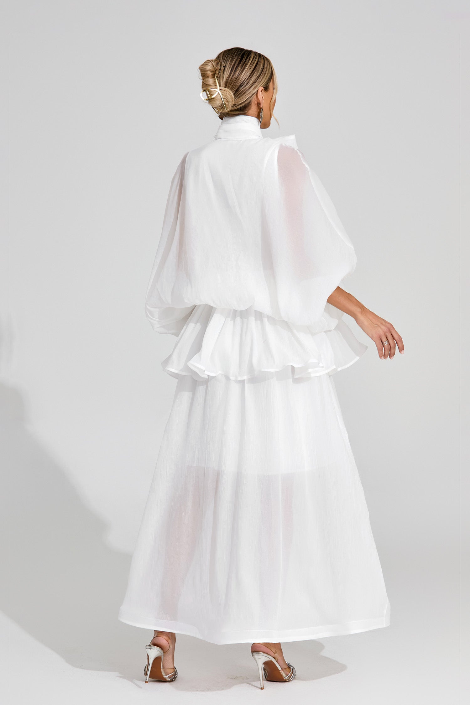 Doren Sheer Bow Maxi Dress In White