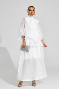 Doren Sheer Bow Maxi Dress In White