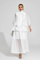 Doren Sheer Bow Maxi Dress In White