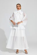 Doren Sheer Bow Maxi Dress In White