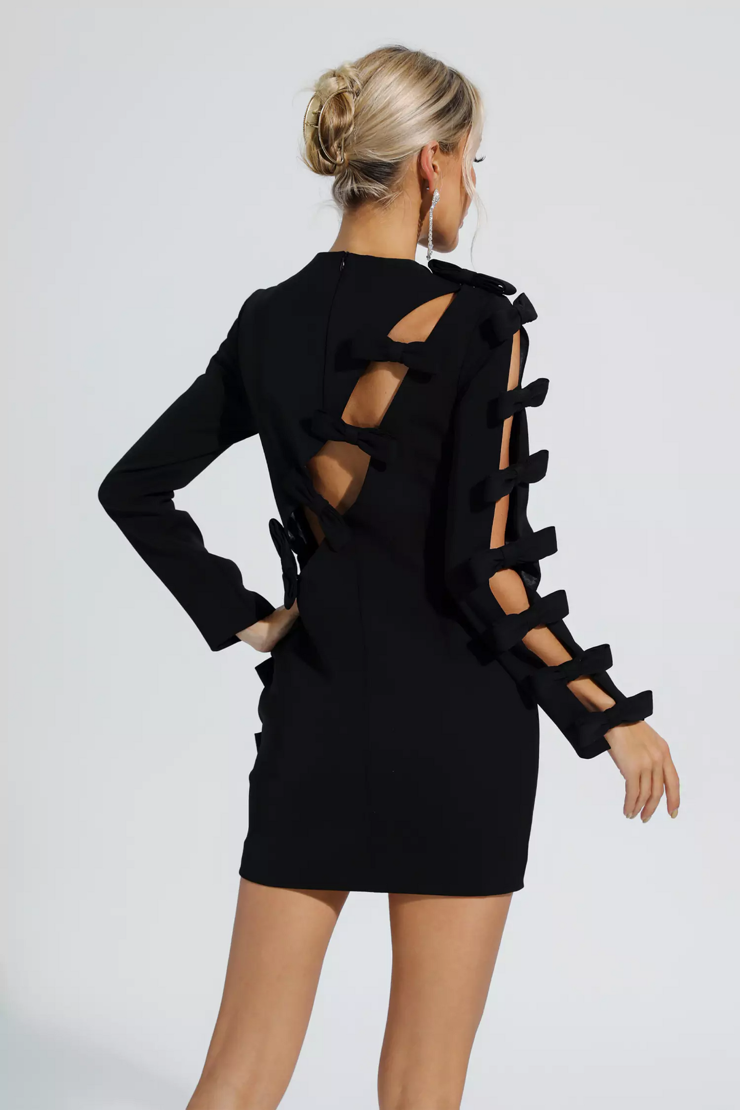 Verree Side Lace Up Bow Mini Dress In Black