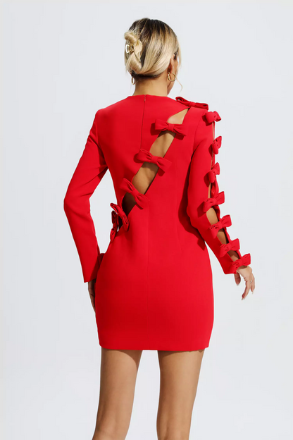 Verree Cutout Bow Mini Dress In Red