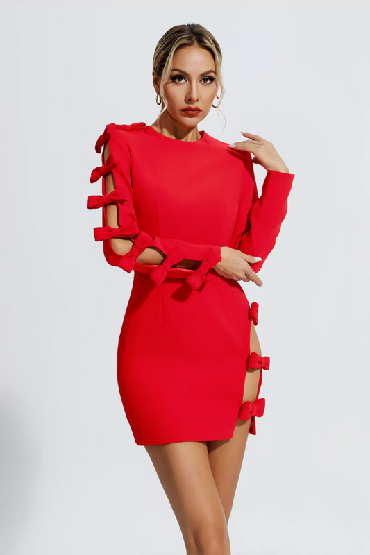 Verree Cutout Bow Mini Dress In Red