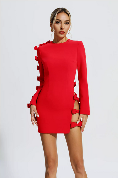 Verree Cutout Bow Mini Dress In Red