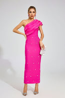Eryndra Diamond Bandage Maxi Dress In Rose Red