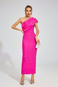 Eryndra Diamond Bandage Maxi Dress In Rose Red
