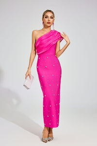 Eryndra Diamond Bandage Maxi Dress In Rose Red