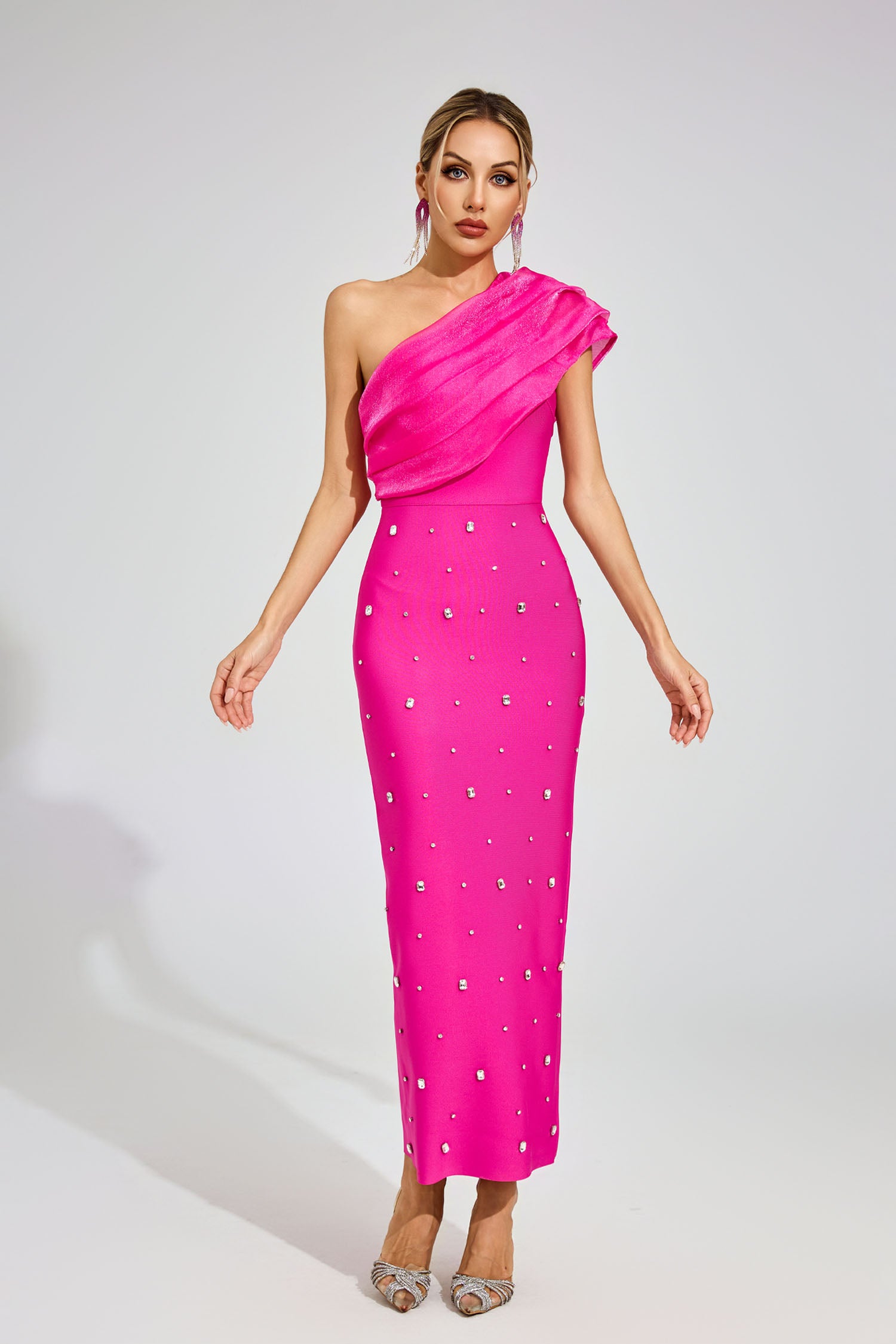Eryndra Diamond Bandage Maxi Dress In Rose Red