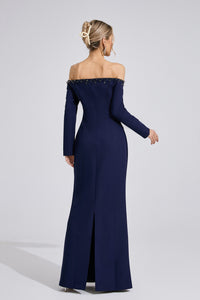 Xandrelis Dark Blue Diamond Maxi Dress