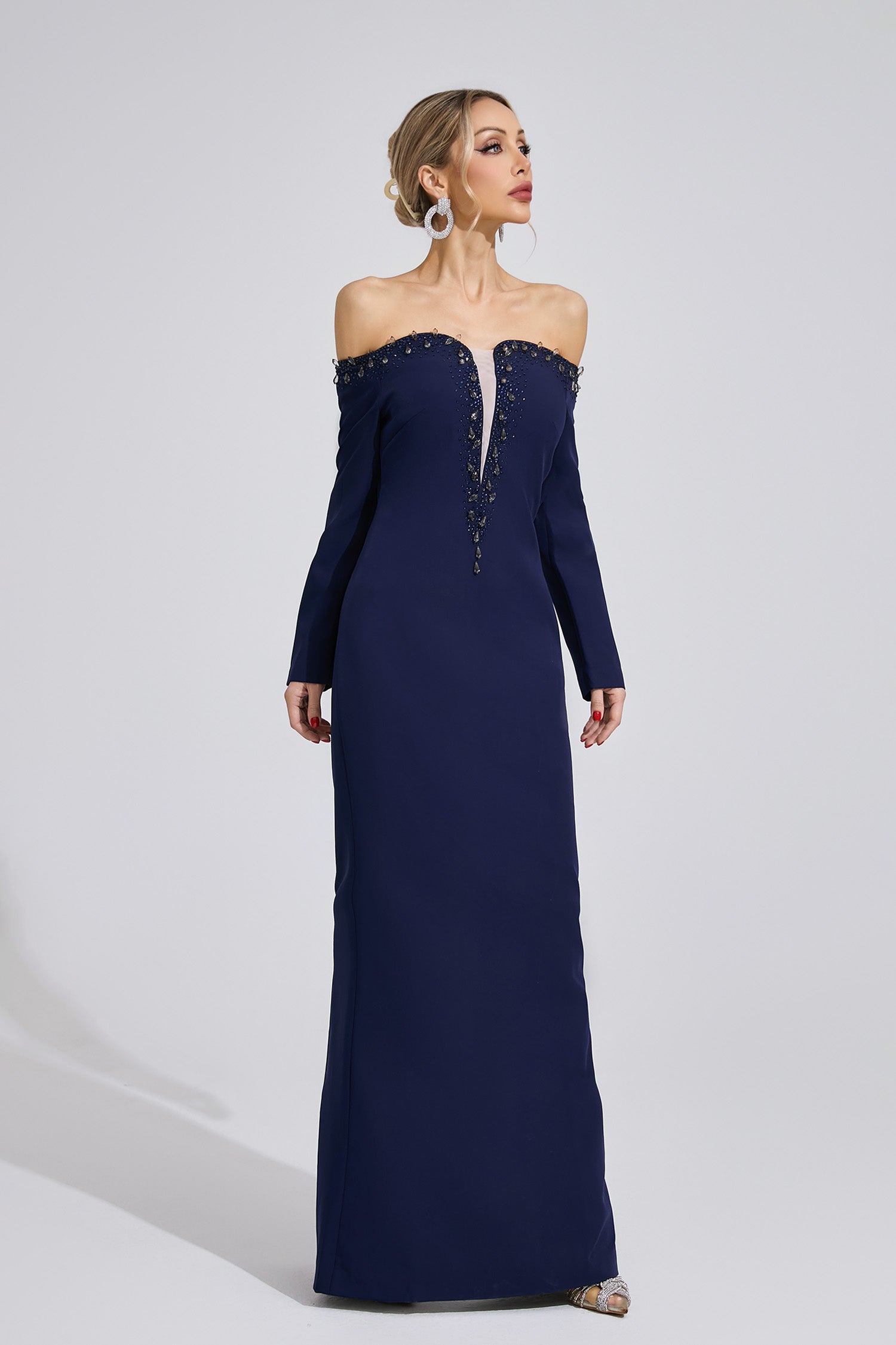 Xandrelis Dark Blue Diamond Maxi Dress