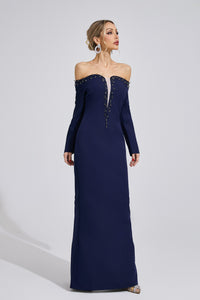 Xandrelis Dark Blue Diamond Maxi Dress