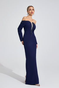 Xandrelis Dark Blue Diamond Maxi Dress