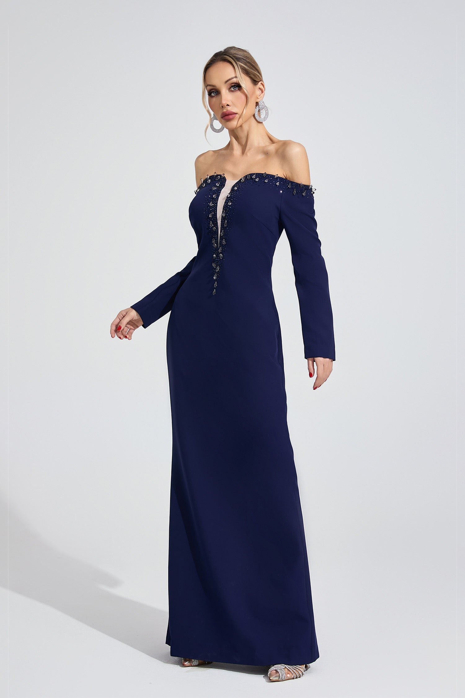 Xandrelis Dark Blue Diamond Maxi Dress