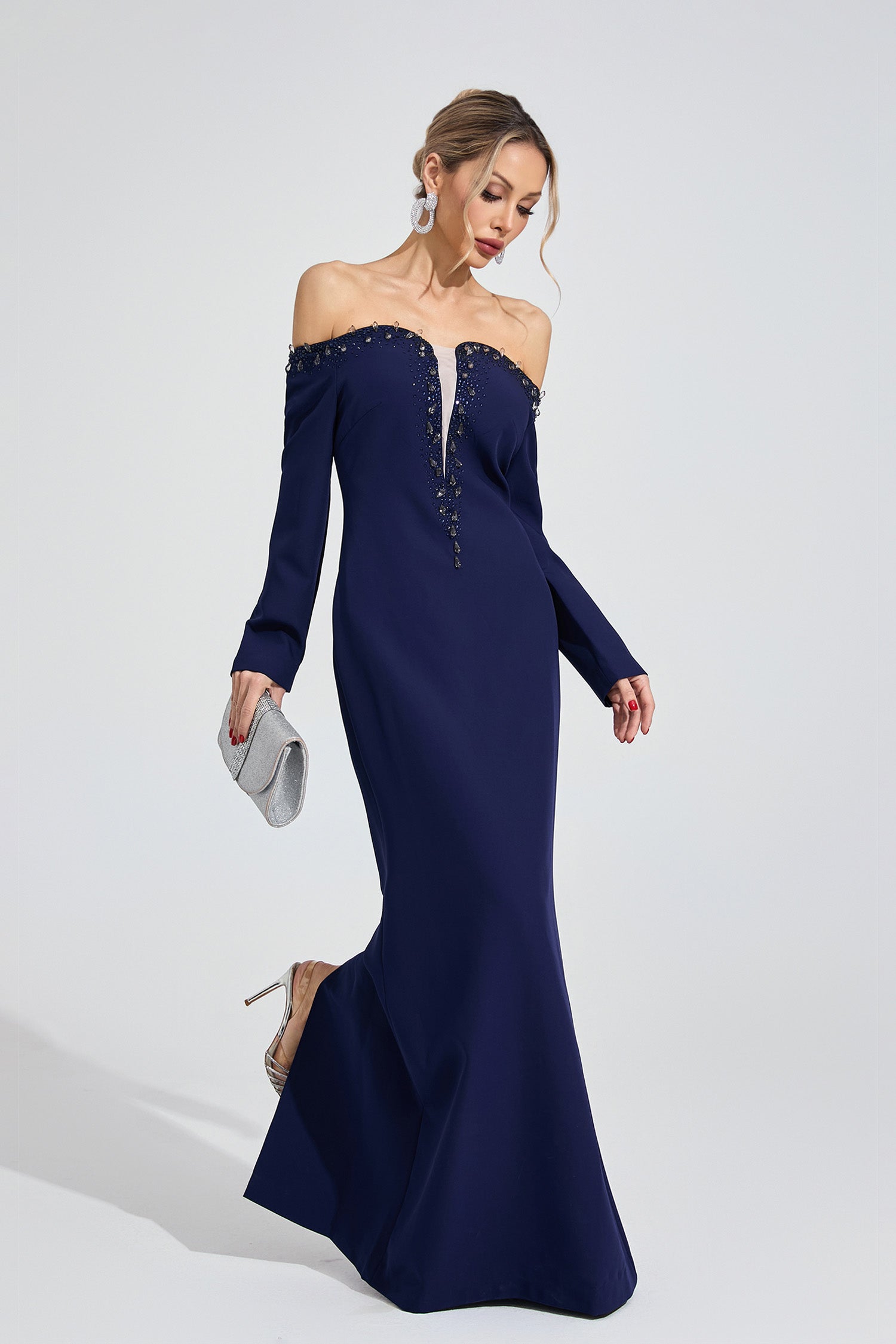 Xandrelis Dark Blue Diamond Maxi Dress