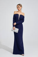 Xandrelis Dark Blue Diamond Maxi Dress