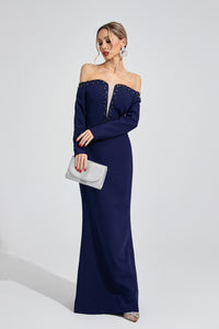 Xandrelis Dark Blue Diamond Maxi Dress