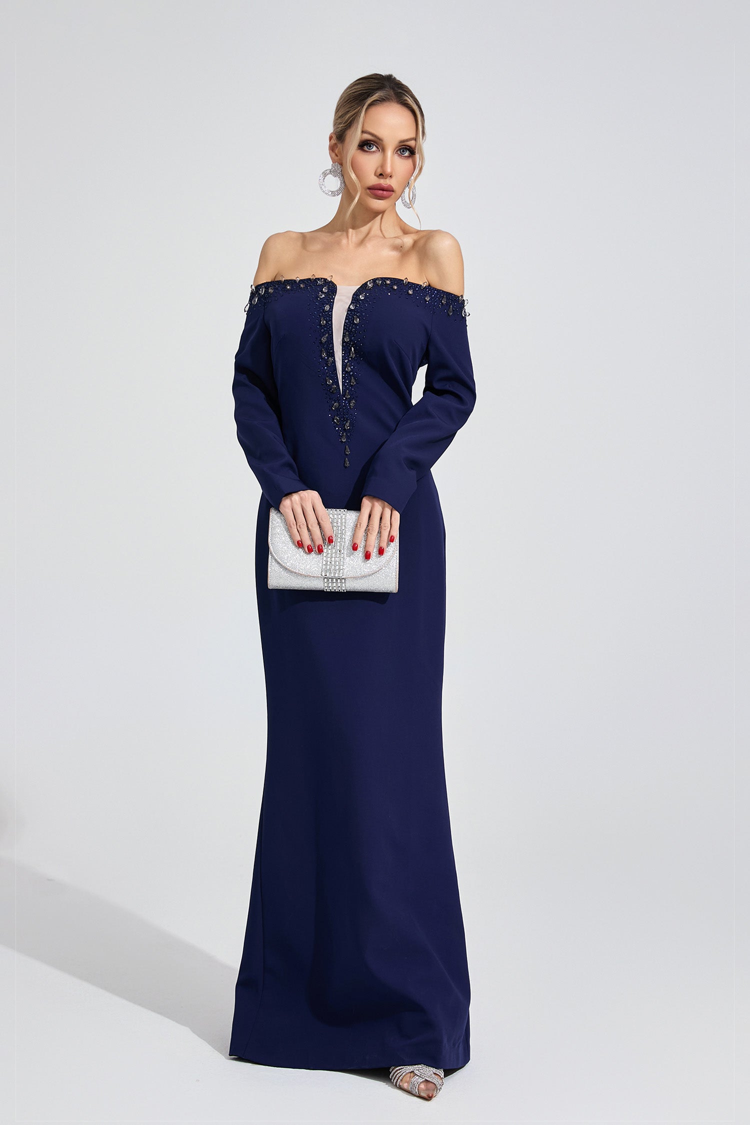 Xandrelis Dark Blue Diamond Maxi Dress