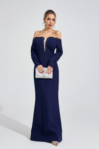 Xandrelis Dark Blue Diamond Maxi Dress