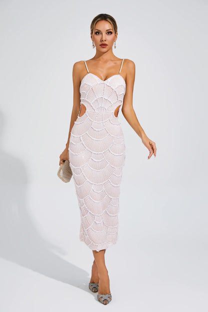 Bryce Beige Pearls Midi Slip Dress