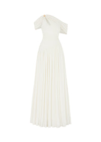 Osenia Pleated Draped Shoulder Maxi Dress