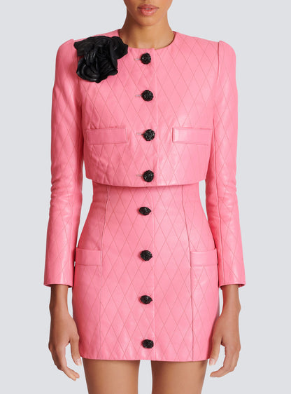 Zambezi Quilted Cropped Leather Jacket In Pink