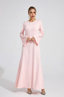 Emilie Pink Pearl Trim Shawl Detail Maxi Dress