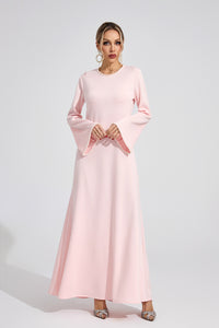 Emilie Pink Pearl Trim Shawl Detail Maxi Dress