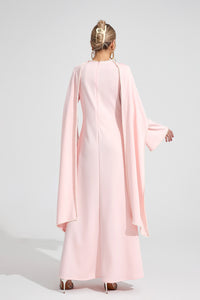 Emilie Pink Pearl Trim Shawl Detail Maxi Dress