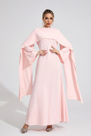 Emilie Pink Pearl Trim Shawl Detail Maxi Dress