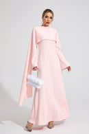 Emilie Pink Pearl Trim Shawl Detail Maxi Dress