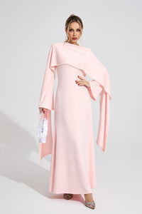Emilie Pink Pearl Trim Shawl Detail Maxi Dress