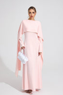Emilie Pink Pearl Trim Shawl Detail Maxi Dress