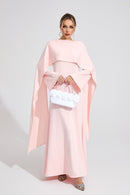 Emilie Pink Pearl Trim Shawl Detail Maxi Dress