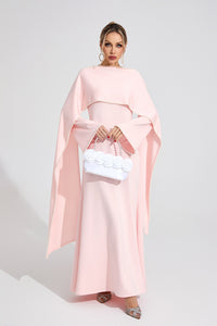 Emilie Pink Pearl Trim Shawl Detail Maxi Dress