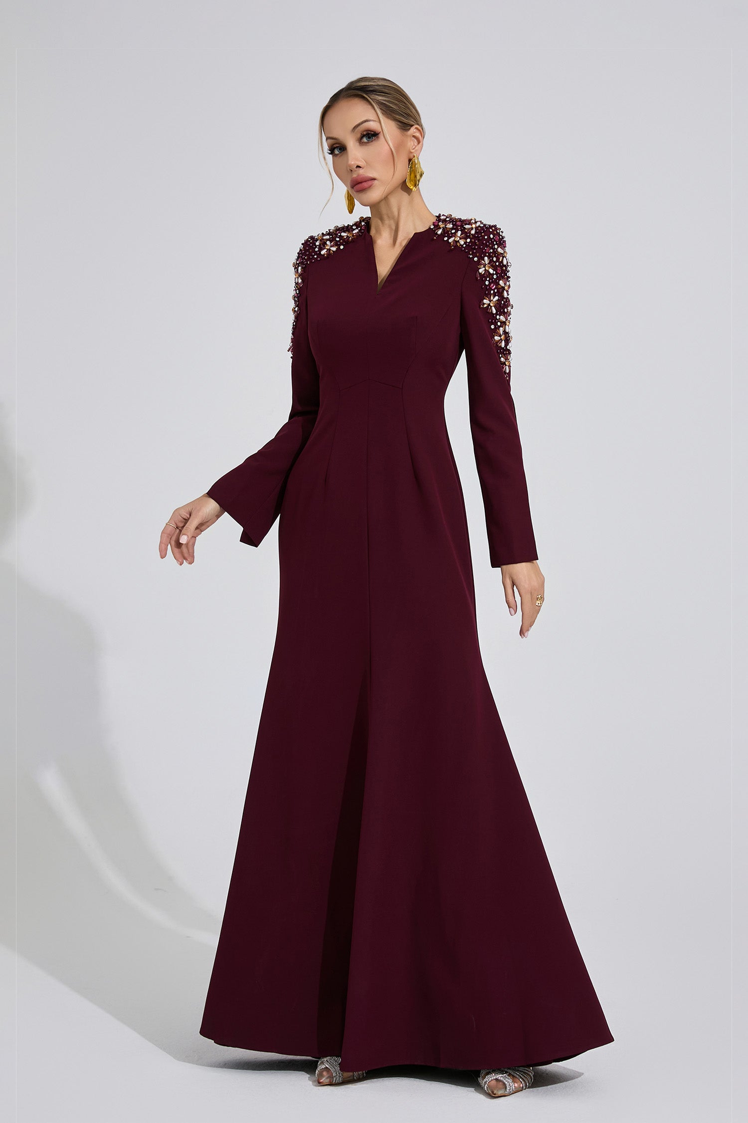 Einya Pearl Maxi Dress In Burgundy
