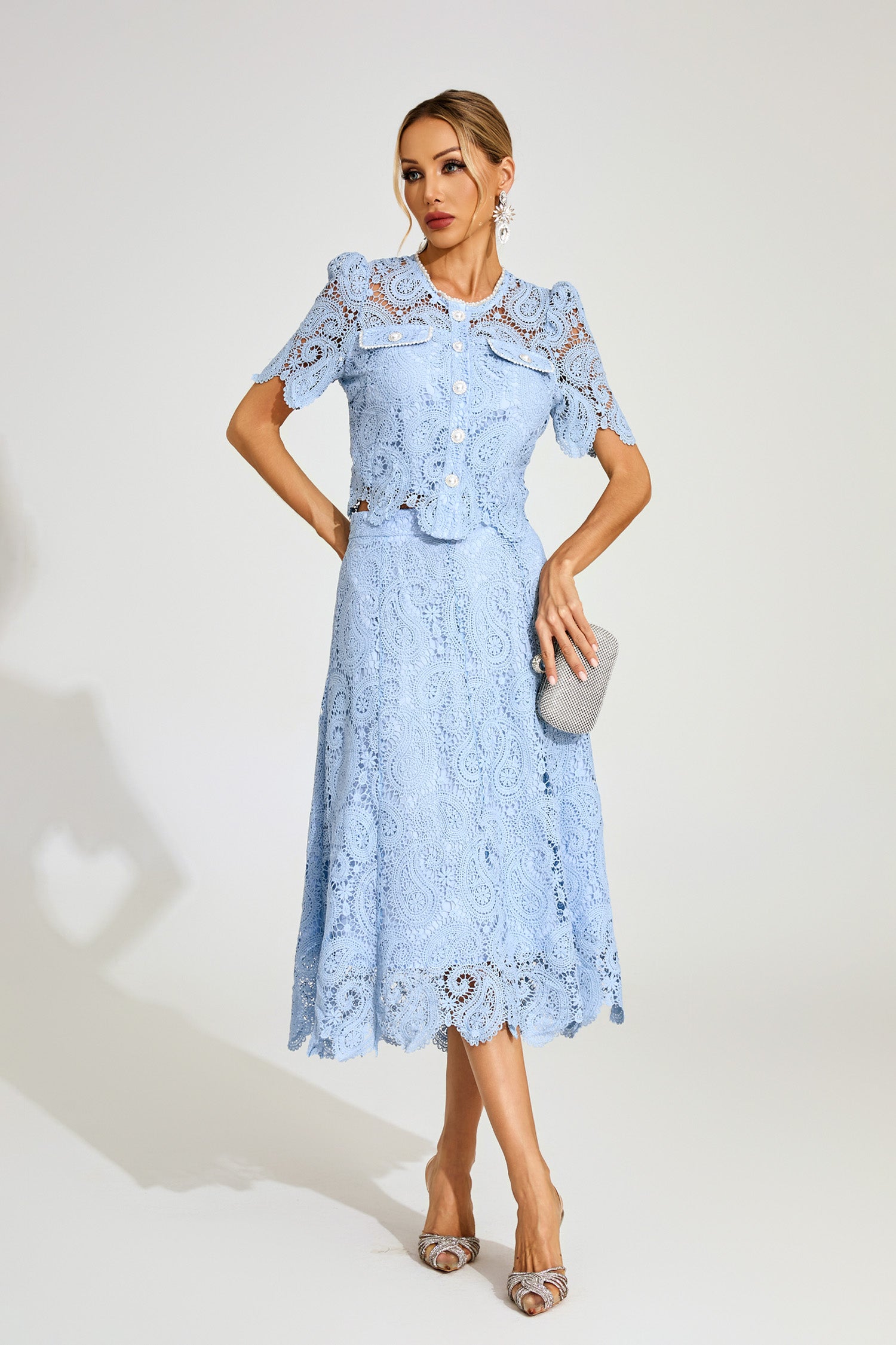 Fyraza Lace Embellished Maxi Dress In Blue