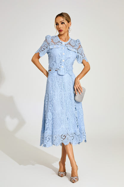 Fyraza Lace Embellished Maxi Dress In Blue