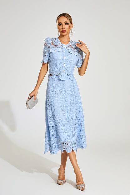 Fyraza Lace Embellished Maxi Dress In Blue