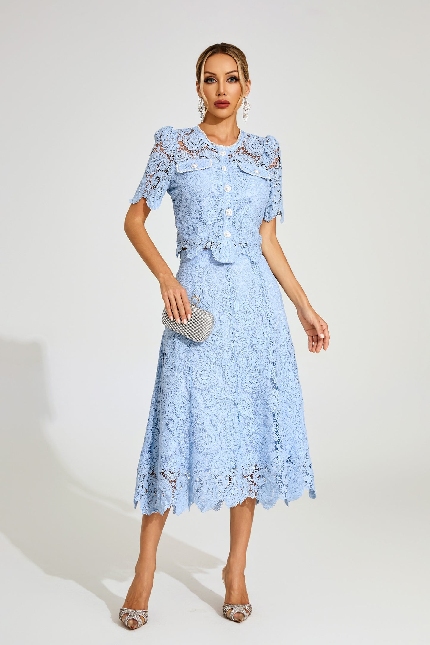 Fyraza Lace Embellished Maxi Dress In Blue