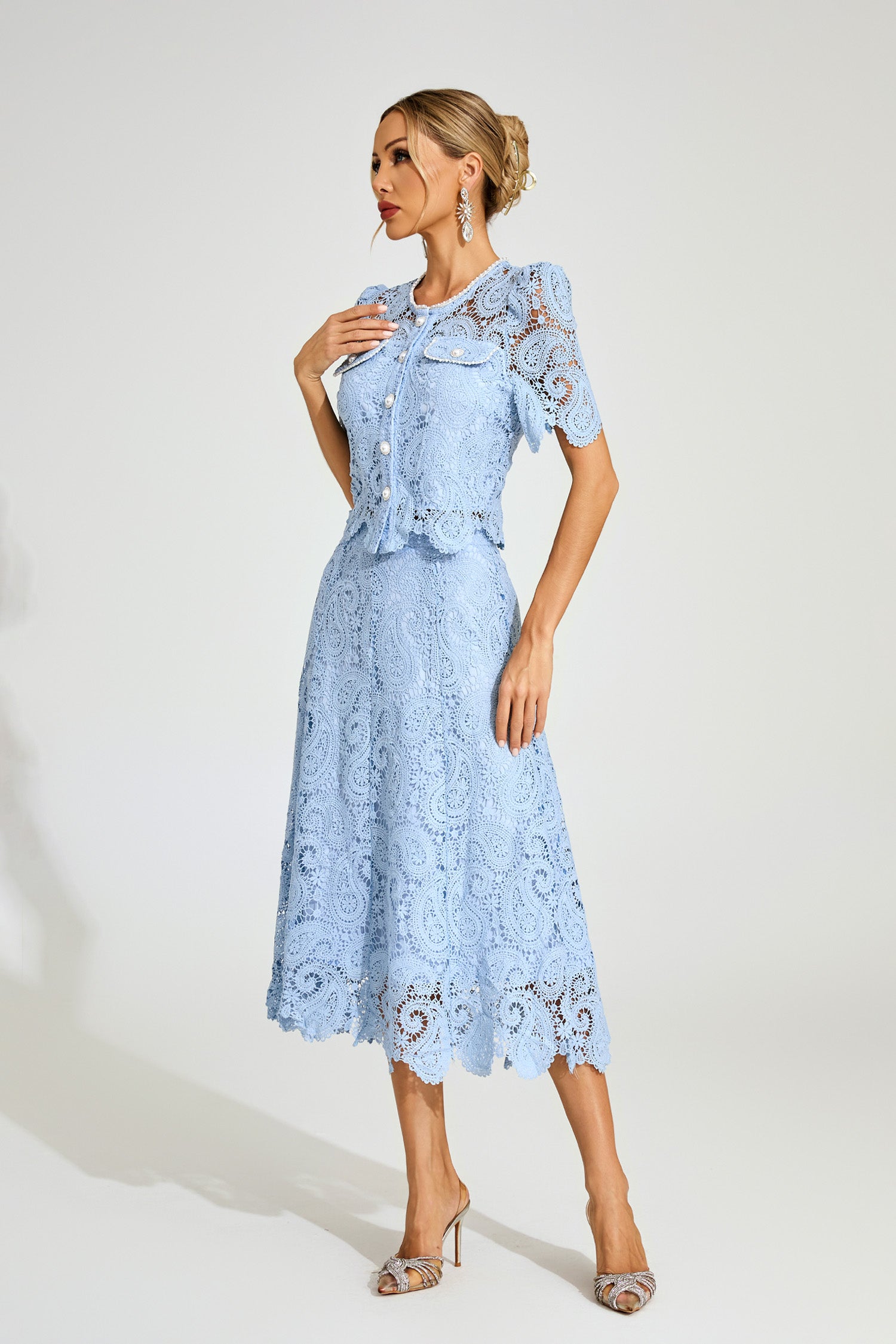 Fyraza Lace Embellished Maxi Dress In Blue