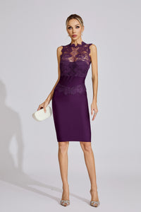 Farhod Lace Bandage Midi Dress In Purple