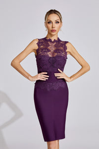 Farhod Lace Bandage Midi Dress In Purple